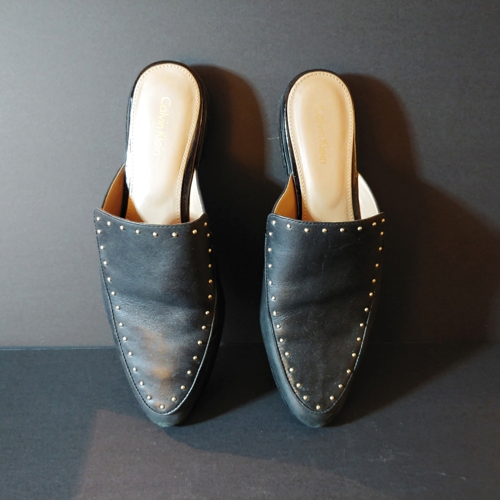 Black Flat Mules Calvin Klein Size 9 Casual Dress